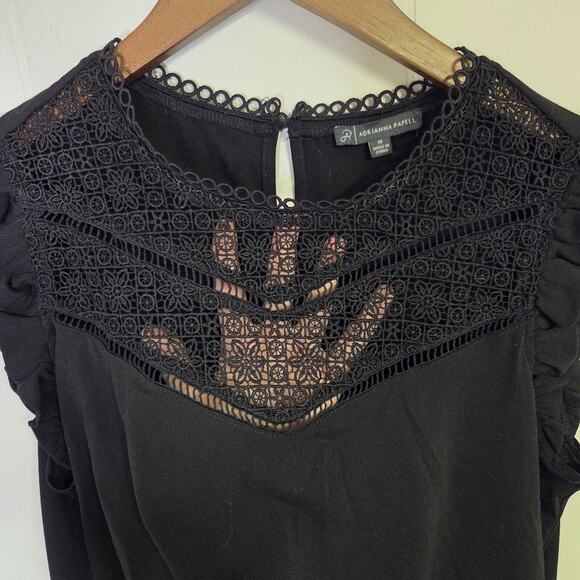 Adrianna Papell Lacey Ruffled Black Tank Top Size Medium - Picture 8 of 8